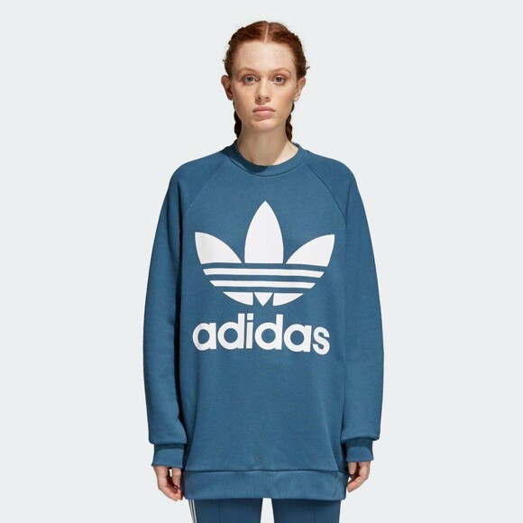 Adidas Women's Trefoil Sweatshirt Size S Blue Crewneck Graphic Logo Pullover - Picture 1 of 7